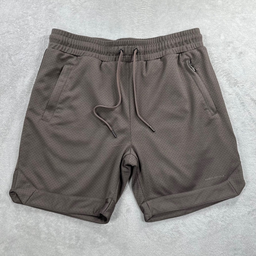 Maison Article Mesh Shorts Mens XL Brown Athletic Streetwear Drawstring Pockets